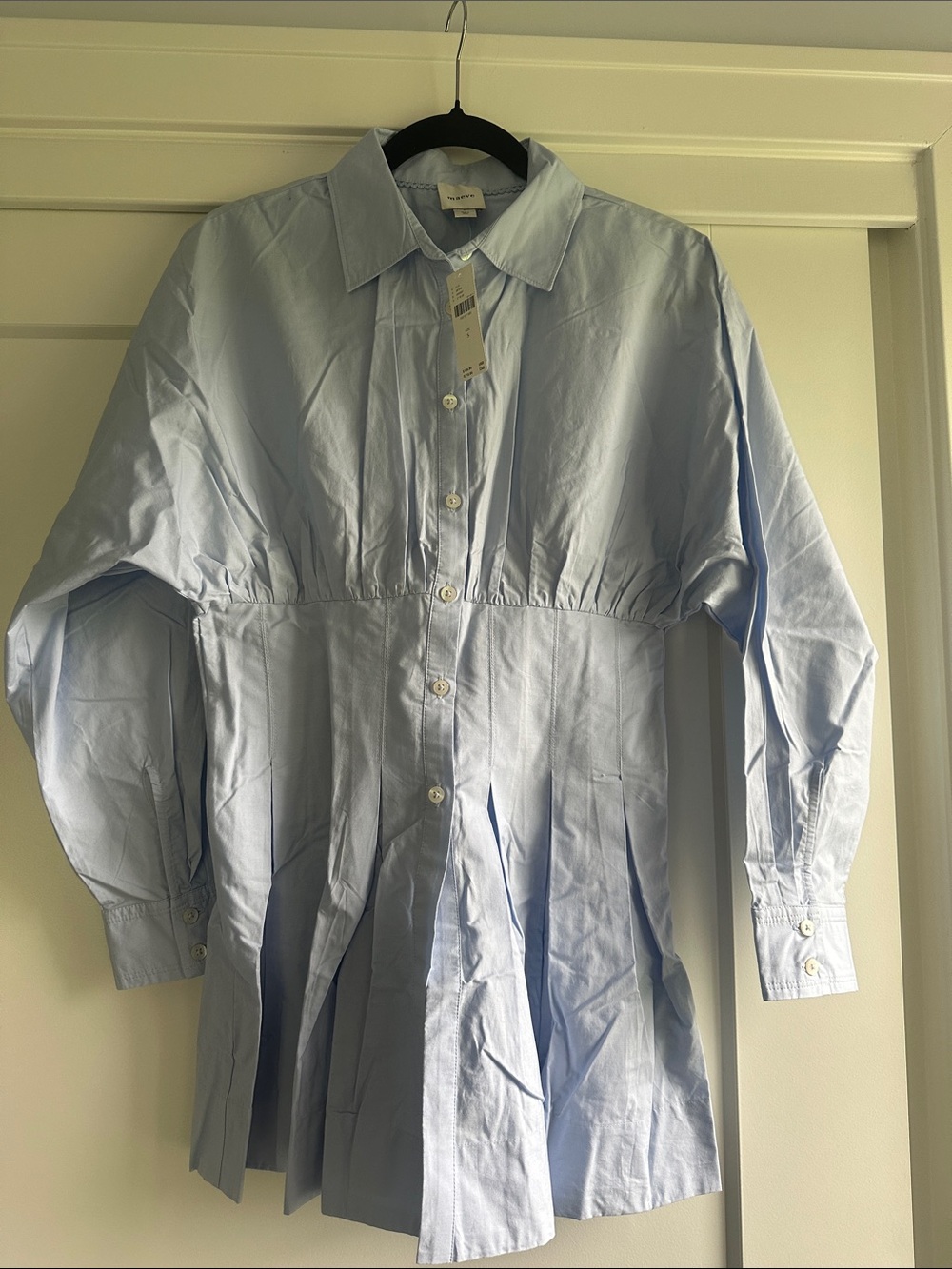Anthropologie Pale Blue Pleated Button-Down Shirt Dress
